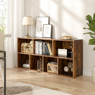 2-Tier Wooden Cube Bookcase Open Storage Shelving Unit with 7 Compartment Display Bookshelf