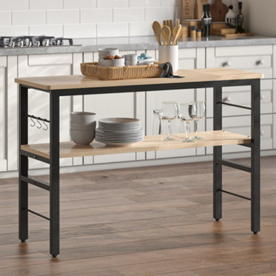 2 Tier Wooden Kitchen Storage Rack Microwave Oven Rack with 3 Hooks 120 ...