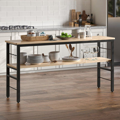 2 Tier Wooden Kitchen Storage Rack Microwave Oven Rack with 3 Hooks 160 ...