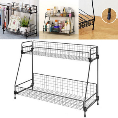 2 Tiers Black Kitchen Spice Rack Bathroom Shower Organizer Storage Shelf W 315 mm