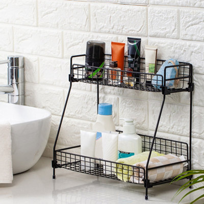 2 Tiers Black Kitchen Spice Rack Bathroom Shower Organizer Storage ...