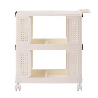 2 Tiers Foldable Kitchen Bathroom Storage Shelf Slim Trolley Cart