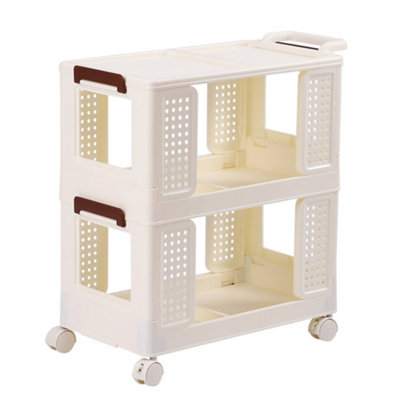 2 Tiers Foldable Kitchen Bathroom Storage Shelf Slim Trolley Cart - 3