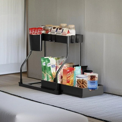 2 Tiers Pull out Under Sink Storage Rack Space-Saving Spice Rack Tidy ...