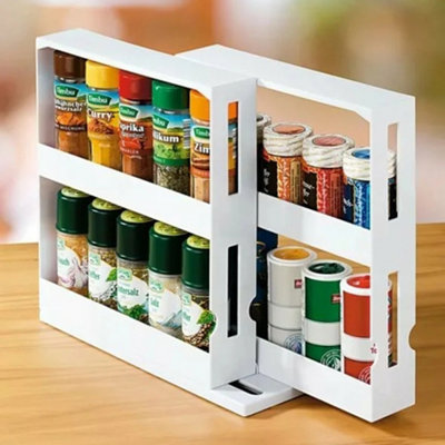 2 Tiers Rotating Jars Spice Rack Kitchen Storage Holder Shelf Cabinet Organizer