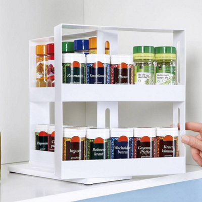 2 Tiers Rotating Jars Spice Rack Kitchen Storage Holder Shelf Cabinet Organizer