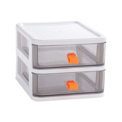 2 Tiers White Plastic Desktop Stationery Cosmetic Storage Box Drawer Organizer with Handle