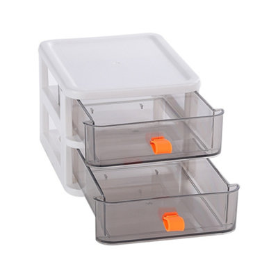 2 Tiers White Plastic Desktop Stationery Cosmetic Storage Box Drawer Organizer with Handle - 6