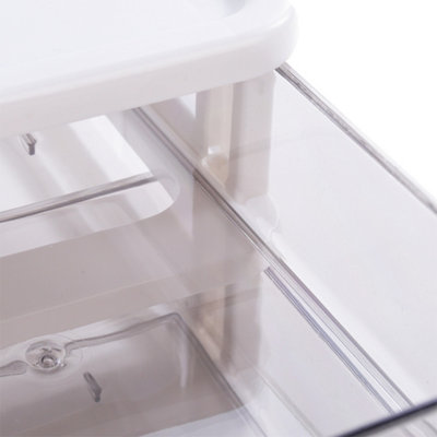 2 Tiers White Plastic Desktop Stationery Cosmetic Storage Box Drawer Organizer with Handle - 7