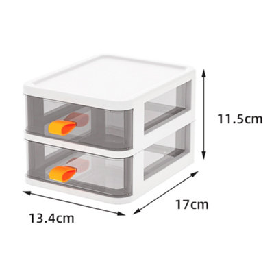 2 Tiers White Plastic Desktop Stationery Cosmetic Storage Box Drawer Organizer with Handle - 9