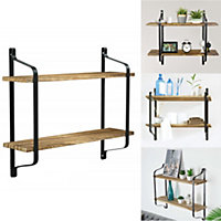 2 Tiers Wooden Floating Wall Shelf Rack Metal Frame Storage Display Shelving  Shelf