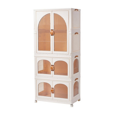 2-Tires Foldable Wardrobe and Storage Box Organizer with Wheels for Kids Room