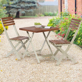 2 Tone Square Wooden Bistro Set - Weather Resistant Outdoor Garden Table & 2 Chairs for Patio, Decking, Balcony, Lawn, Yard