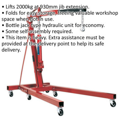 2 Tonne Folding Engine Crane - Hydraulic Bottle Jack - Foldaway Design