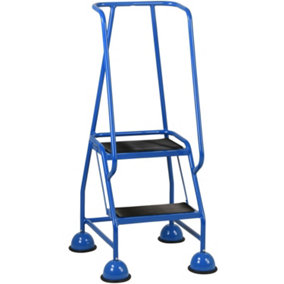 2 Tread Mobile Warehouse Steps BLUE 1.19m Portable Safety Ladder & Wheels