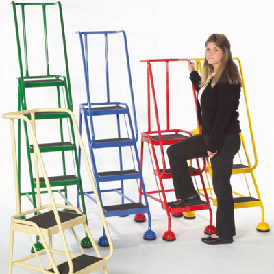 2 Tread Mobile Warehouse Steps GREEN 1.19m Portable Safety Ladder & Wheels
