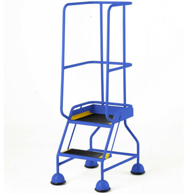 2 Tread Mobile Warehouse Steps & Guardrail BLUE 1.5m Portable Safety Stairs