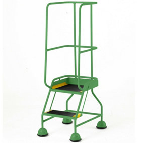 2 Tread Mobile Warehouse Steps & Guardrail GREEN 1.5m Portable Safety Stairs