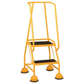 2 Tread Mobile Warehouse Steps YELLOW 1.19m Portable Safety Ladder & Wheels