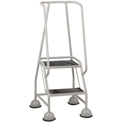 2-Tread Portable Safety Ladder with Wheels - Grey Mobile Warehouse Steps 1.19m