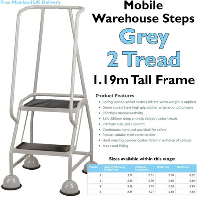 2-Tread Portable Safety Ladder with Wheels - Grey Mobile Warehouse ...