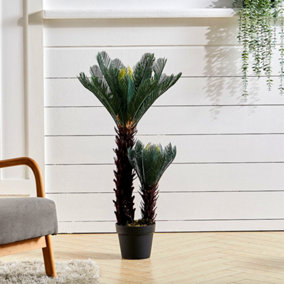 2 Trunk Artificial Cycas Tree House Plant Fake  Decorative Plant in Black Pot 90 cm