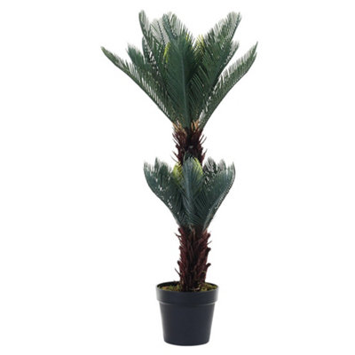 2 Trunk Artificial Cycas Tree House Plant Fake  Decorative Plant in Black Pot 90 cm