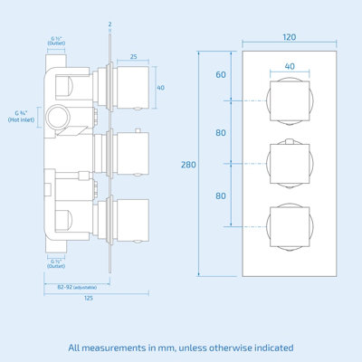 2 WAY CONCEALED THERMOSTATIC SHOWER MIXER VALVE CHROME 200MM SLIM OVERHEAD - 4