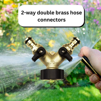 2-Way Double Garden Tap Adapter and Hose Connector - 3/4" Dual Hose Pipe Connector Strong
