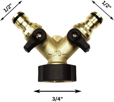 2-Way Double Garden Tap Adapter and Hose Connector - 3/4" Dual Hose Pipe Connector Strong - 7