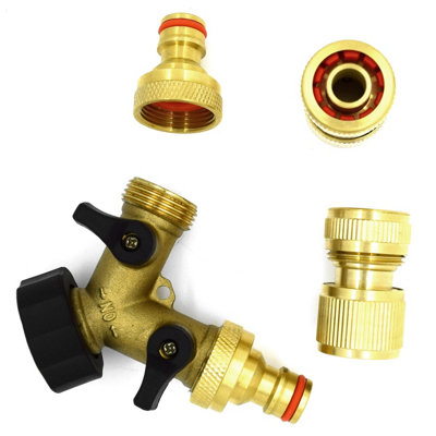 2 Way Garden Tap Connector, Brass Garden Hose Tap Y Splitter Connector ...