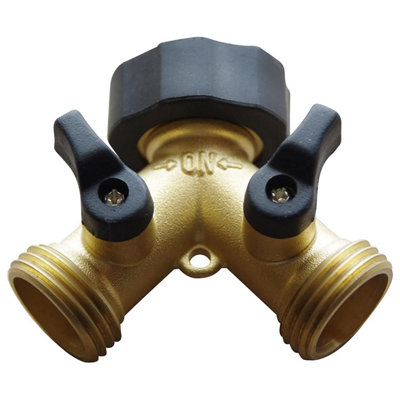 2 Way Garden Tap Connector, Brass Garden Hose Tap Y Splitter Connector with Individual On/Off Valves