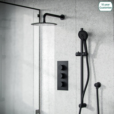 2-Way Overhead Rainfall Shower and Matte Black Raiser Rail with Handset Set Price Comparisons | Compare The Build