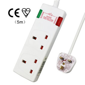 2 Way Socket with Cable 3G1.25,5M,White,with Power Indicater,Child Resistant Sockets,Surge Indicator