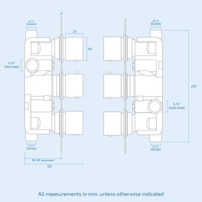 2 WAY SQUARE CONCEALED THERMOSTATIC MIXER VALVE HAND HELD SHOWER HEAD ROSE - 3