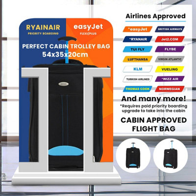 2 Wheel Lightweight Travel Trolley Hand Cabin Bag (Blue) - 7
