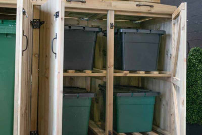2 Wheelie Bin/4 Recycle Box Store - L80.4 x W261.5 x H120 cm - Timber