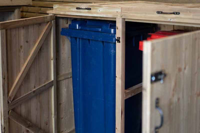 2 Wheelie Bin/8 Recycle Box Store - L80.4 x W378 x H120 cm - Timber