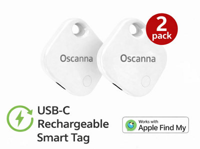 2 White Oscanna Rechargeable Smart Tag like airtag Works with Apple Find My