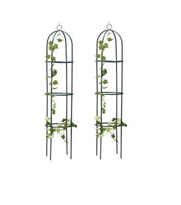 2 x 1.9 Trellis Vines Metal Garden Obelisk - Green