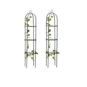 2 x 1.9 Trellis Vines Metal Garden Obelisk - Green