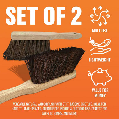 2 X 10.5" Stiff Bass Hand Brush Scrubbing Wooden Bristles Indoor Outdoor - 5