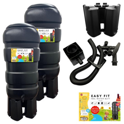 2 x  100L Strong Traditional Black Water Butt Barrels Including Lids, Taps, Stands & Filler Kits