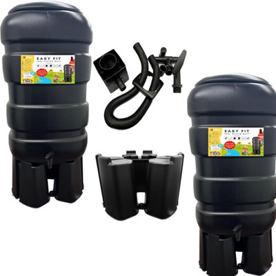 2 X 100L Strong Traditional Black Water Butt Rain Water Collector With Lid, Tap, Stand & Filler Kit