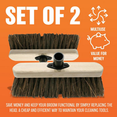 2 X 12" Broom Head Wooden Hard Yard Garden Sweeping Cleaning Brush Bristle Stiff - 5