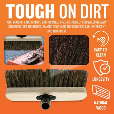 2 X 12" Broom Head Wooden Hard Yard Garden Sweeping Cleaning Brush Bristle Stiff - 6