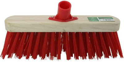 2 X 12 Inch Wooden Stiff Red Bristle Hard Yard Brush Broom Head Cleaning Sweeping