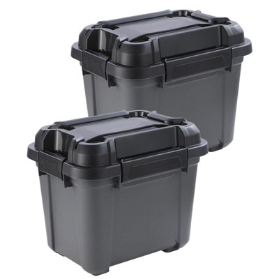 2 x 12L Black Storage Bunker Trough Trunks Heavy Duty Robust DIY ...