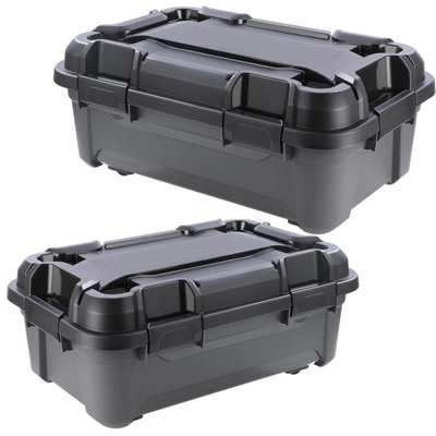2 x 18 Litre Black Bunker Storage Trunks For Tradesman & Handyman