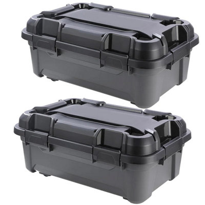2 x 18 Litre Indoor Outdoor Heavy Duty Black Storage Bunker Trunks Ideal For DIY Use Tradesman & Handyman